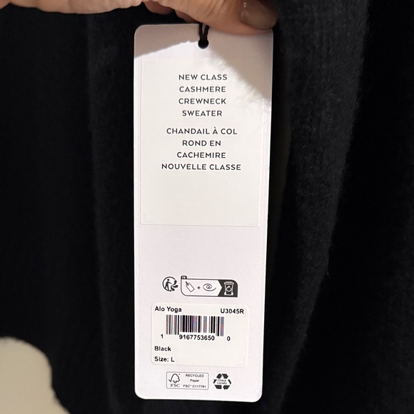 Alo Yoga New Class Cashmere Crewneck Sweater – NWT – Black – Size L - Picture 3 of 6